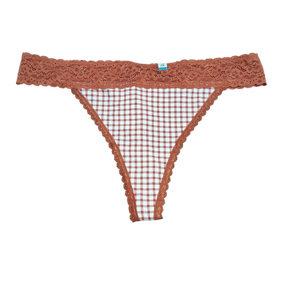 Maurices Simply Comfy Burnt Orange Plaid Lace Waistband Thong Plus Size 2X